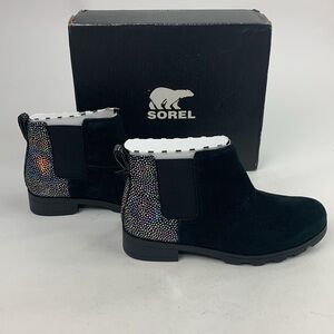 Sorel Youth Emelie Chelsea Black Sea salt boots booties waterproof Sz 5 New